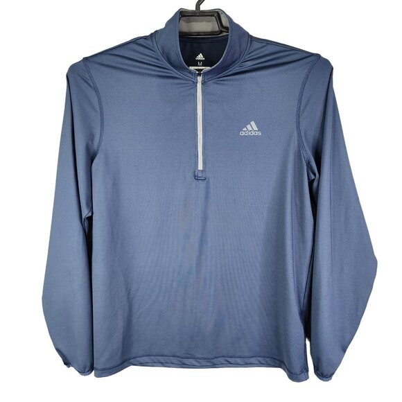 Mens Blue Adidas Golf Pullover Polo Shirt 1/2 Zip Long Sleeve Mock Neck Size M - Picture 1 of 12